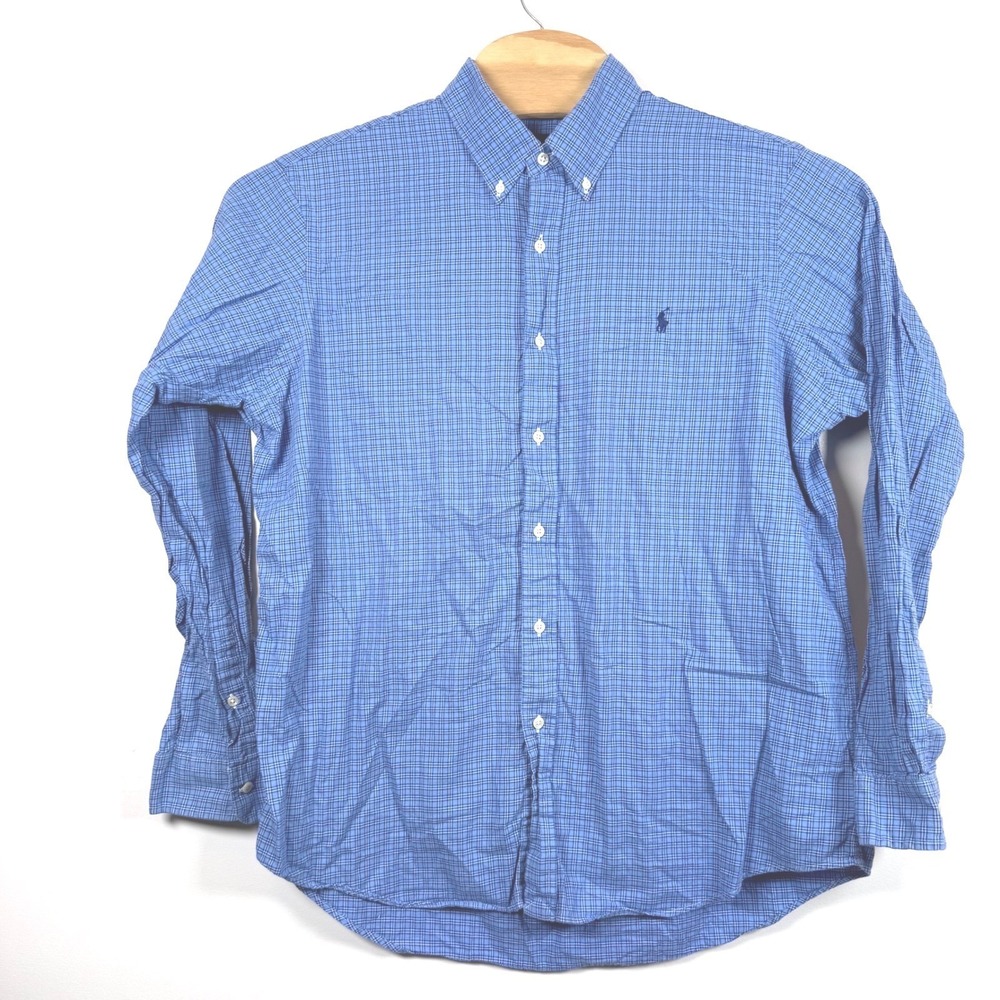 Polo Ralph Lauren Men's XL Blue Plaid Button Down Long Sleeve Shirt Navy Pony - Picture 4 of 7